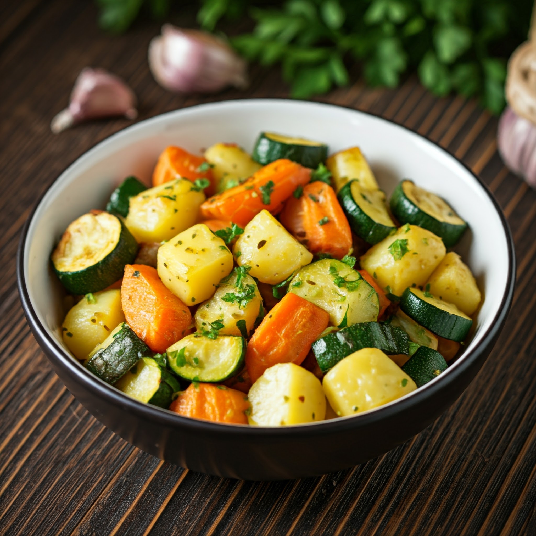 Garlic Herb Roasted Potatoes Carrots and Zucchini