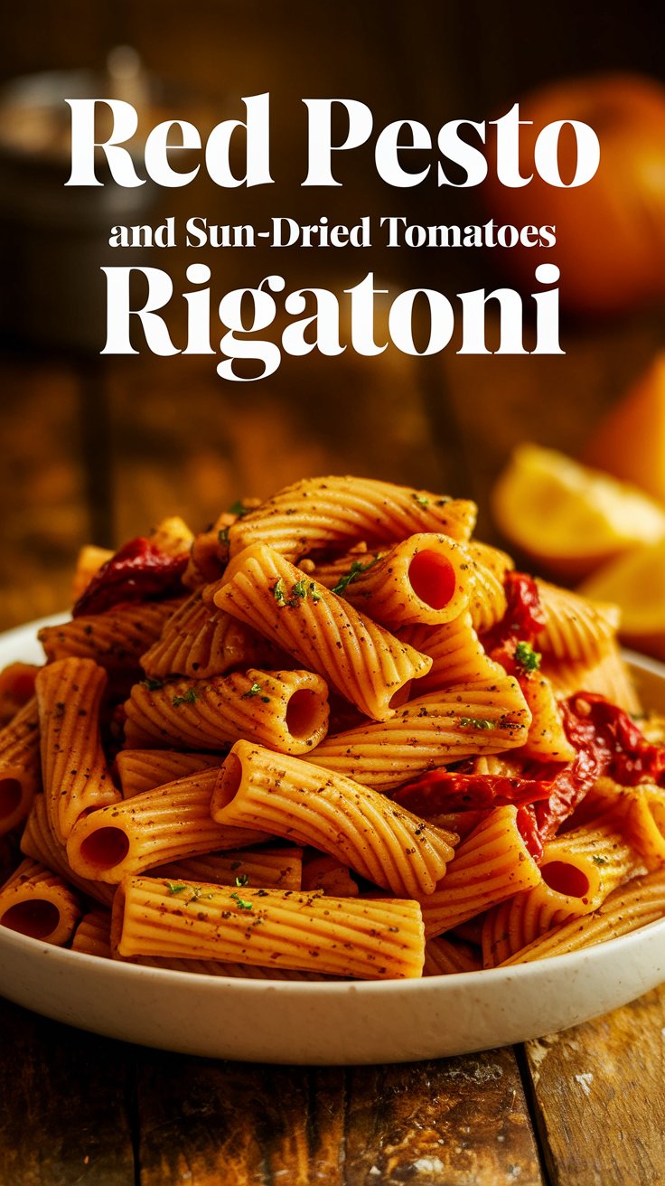 Creamy Red Pesto and Sun-Dried Tomatoes Rigatoni