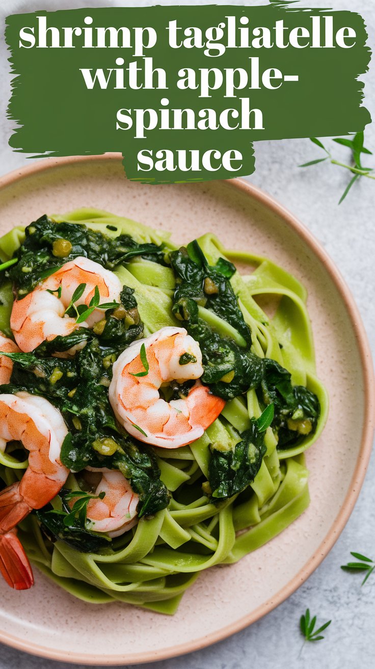 Creamy Shrimp Tagliatelle with Apple-Spinach Sauce